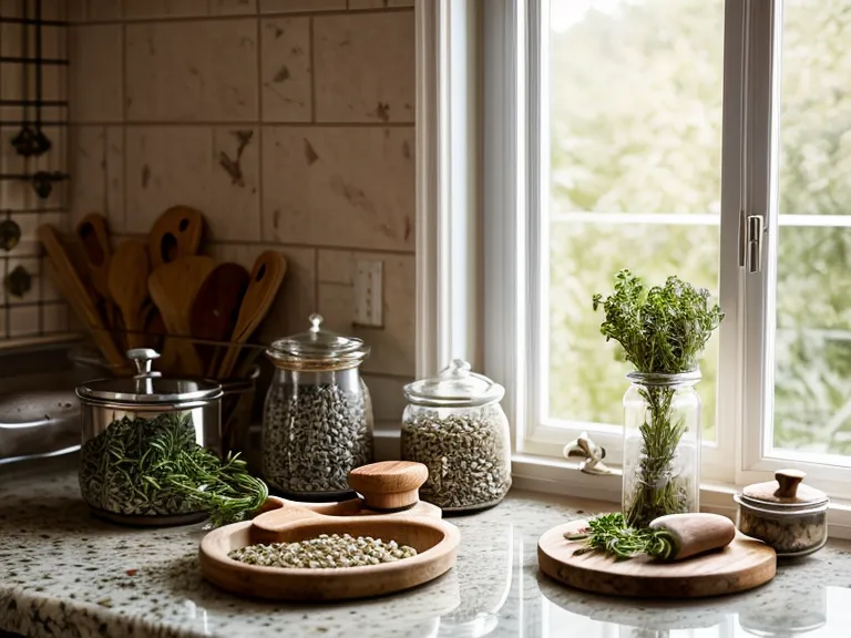 Plan de travail de cuisine propre avec des ingrédients sains prêts à être cuisinés.