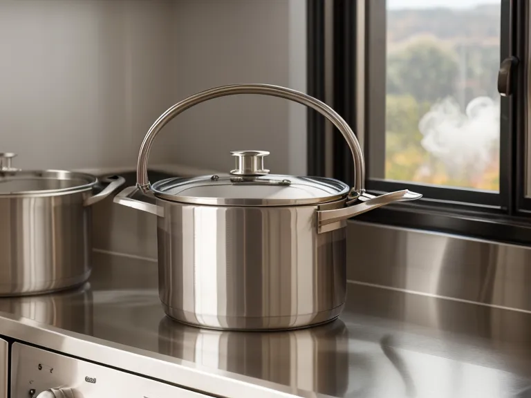 Un grand faitout de huit litres fumant sur une plaque de cuisson dans une cuisine familiale.